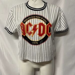 ACDC Crop Top Size 11 Baseball Stripe Size 11/12  “high voltage rock ‘n’ roll”